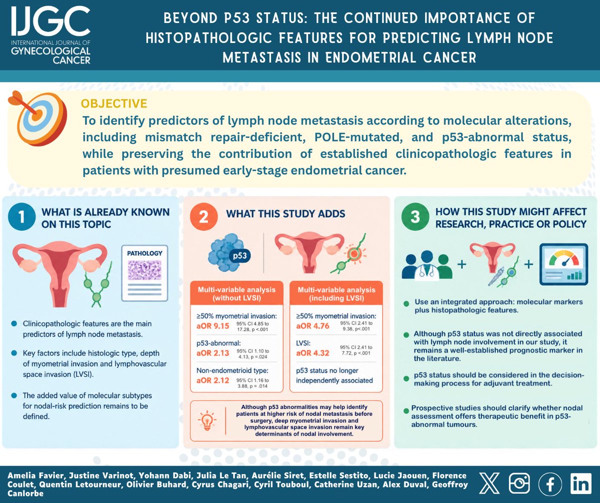 IJGConline's tweet photo. Beyond #p53 status: the continued importance of histopathologic features for predicting lymph node metastasis in #endometrialcancer

🔬 https://t.co/vtt0L9K13L

@pedroramirezMD @RParejaGineOnco @HsuMd @JayrajAarthi @AndreFernandes2 @IGCSociety @ESGO_society @ENYGO_official @OncoAlert @IJGCfellows @GynMe4 @Suvidyasingh20 @ohadfeld