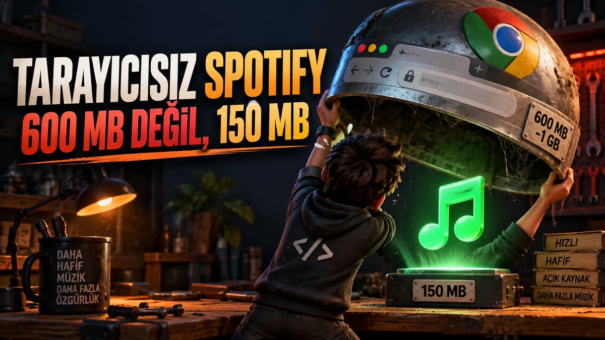 SedraLab's tweet photo. Spotify'ın masaüstü uygulaması içinde gizli bir TARAYICI taşıyor. O yüzden 600 MB ile 1 GB arası RAM yiyor.

Bu açık kaynak istemci o tarayıcıyı komple atmış: Rust ile yazılmış, 100-250 MB RAM kullanıyor, 1 saniyenin altında açılıyor ve Windows, macOS, Linux'ta çalışıyor. Telefonundan Spotify Connect cihazı gibi görünüp müziği bilgisayarında çalıyor, 320 kbps'ye kadar kesintisiz çalım var.

3 haftada ~4.400 yıldız toplamış, hâlâ çok aktif (reklam değil, kurulum notu). Tek sınır: çalmak için Premium şart; ücretsiz hesapta yalnız gezinme ve arama var.

Sence asıl şişkinlik hangisinde: tarayıcı taşıyan resmi uygulama mı, sadece müzik çalan bu mu?

Repo linki ilk yorumda.