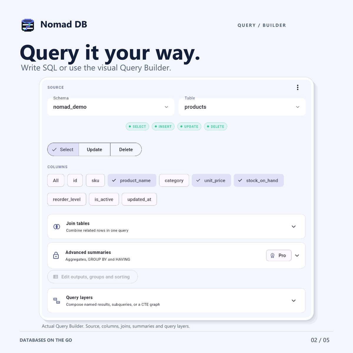 Respawn_Studios's tweet photo. Hey folks, Nomad DB has officially launched on @ProductHunt and participating in the @OpenAI GPT-6 Astra Challenge! 

An on-device Mobile DB Client that connects multiple engines w/ SSH &amp; TLS support. 
Supports Query Builder, Dashboards, Recovery Timeline, and much more! https://t.co/dPqHaXDbxC