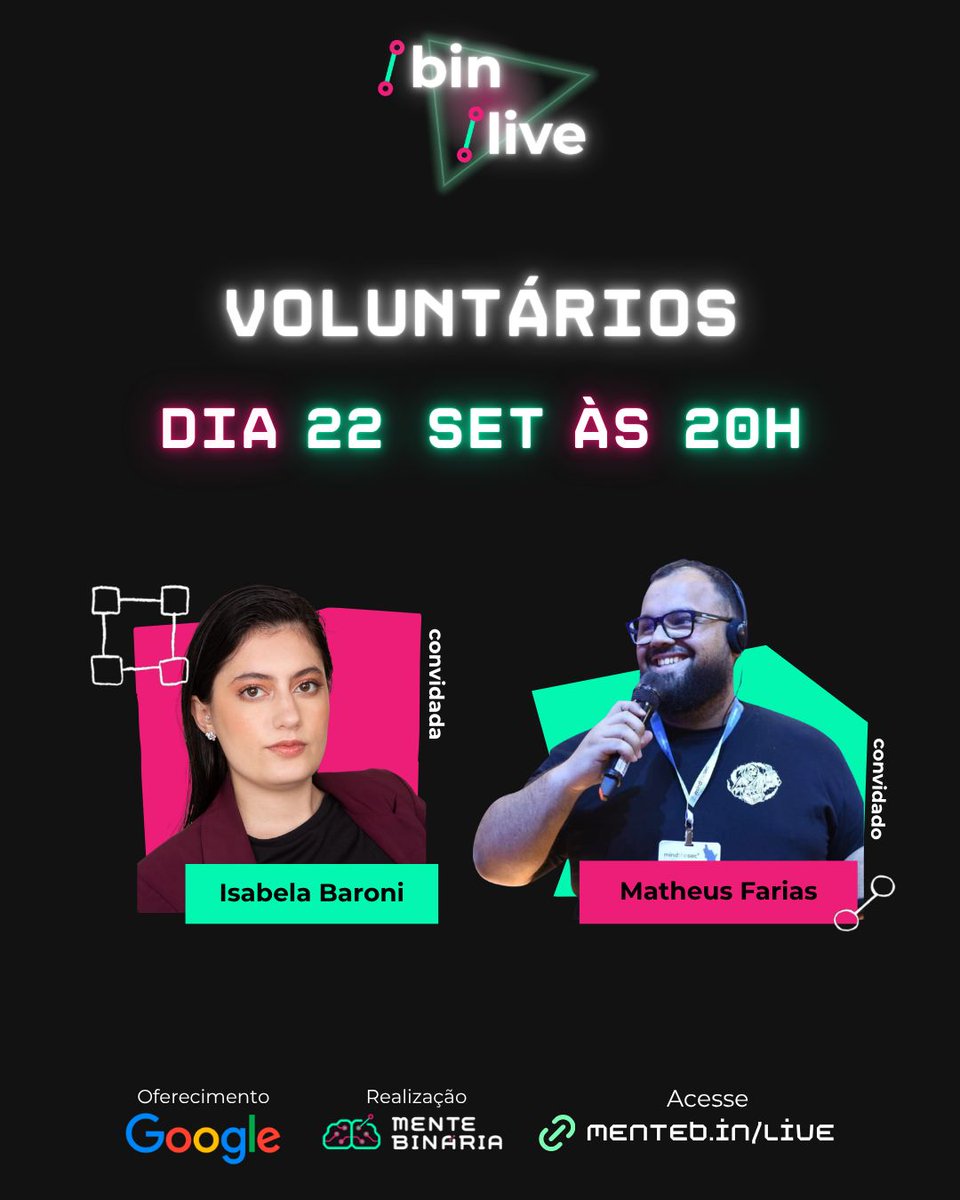 mentebinaria's tweet photo. 🚨 SAVE THE DATE! 22/09, às 20h

👾 Quem faz os eventos de cibersegurança acontecerem?

No /bin/live #17, Matheus Farias e Isabela Baroni vão falar sobre voluntariado, bastidores dos eventos, networking, aprendizado e comunidade.

📅 22/09 | 20h
📺 https://t.co/GNlx6wvjCh https://t.co/hwPd3EeQ1P