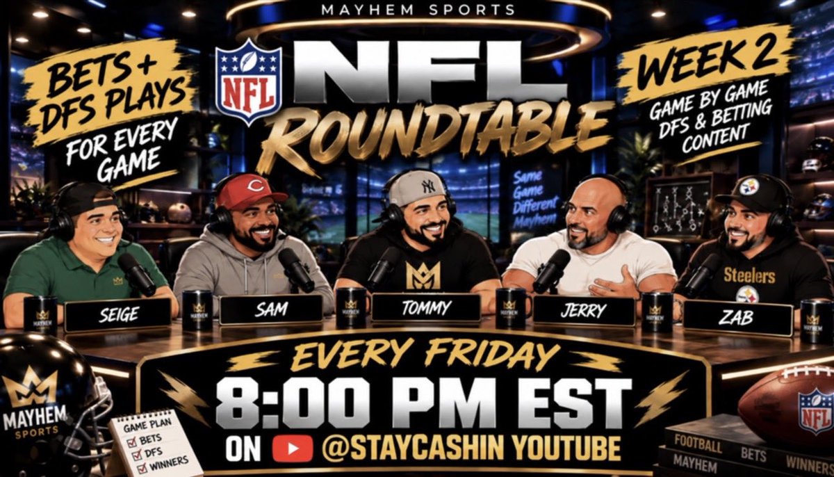 TommygWinsAgain's tweet photo. 🏈 FRIDAY MAYHEM DOUBLE HEADER 🏈

4pm est: Stay Cashin Show!

8pm est: NFL Roundtable Show!

🔔 SUBSCRIBE: https://t.co/1fREXxoyV7 https://t.co/mJcLikFbDu
