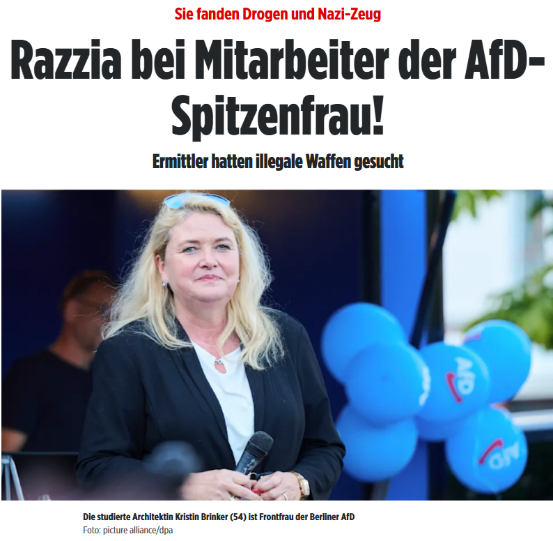 PeterBorbe's tweet photo. Hausdurchsuchung bei einem Mitarbeiter der AfD-Spitzenkandidatin Kristin Brinker, 3 Tage vor der Berlin-Wahl - Zufälle gibt's!🫢
https://t.co/sVTgSfrbSM https://t.co/Zzs1vhtokN