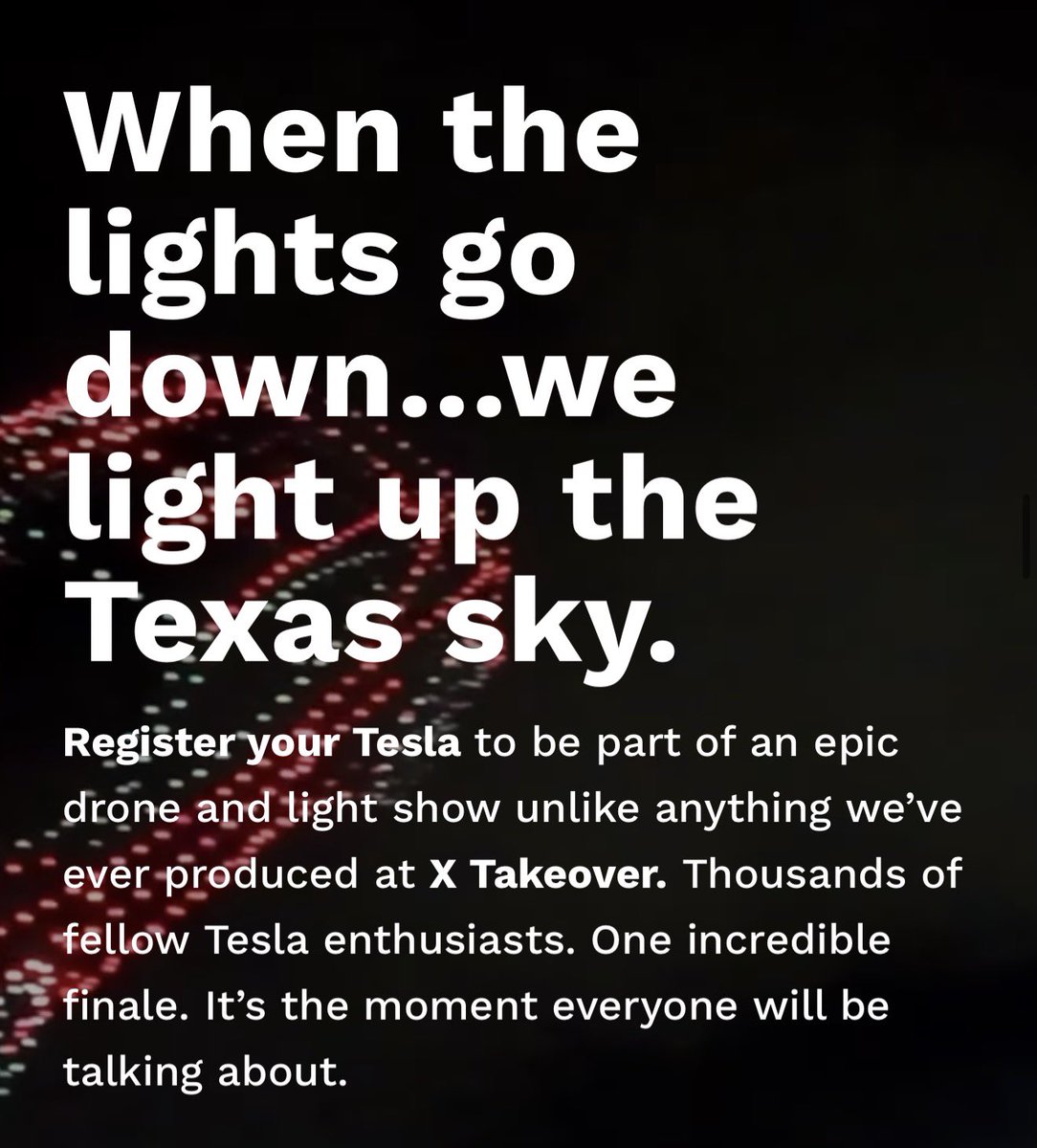 theXtakeover's tweet photo. Register your Tesla to be included in our light show on 10/10 with @Teslalightshows @NLDS_DroneShows 

Here is the link 

https://t.co/Lzwhr0Y8mv https://t.co/wqDGA3UbJC