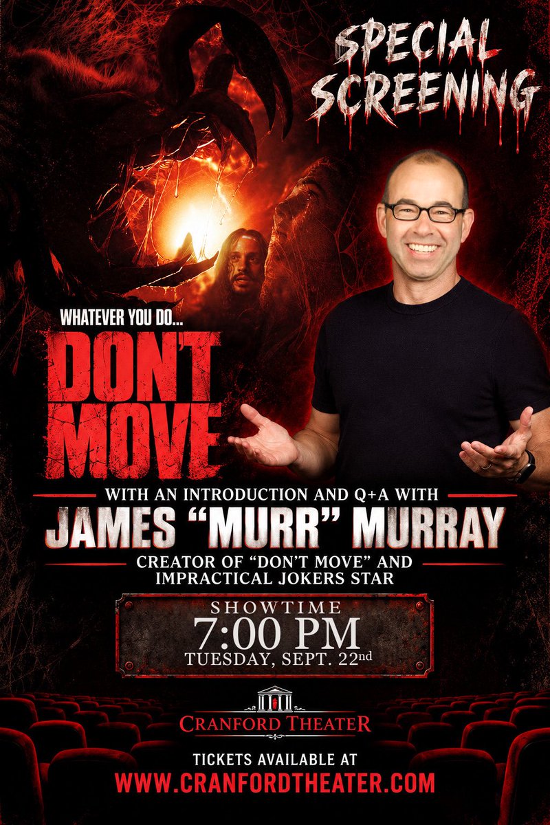 jamessmurray's tweet photo. NORTH / CENTRAL JERSEY!

I'll be doing a special screening of our new thriller DON’T MOVE, along with a Q&A and photos for all at the Cranford Theater on Tuesday, September 22nd at 7pm! 

DON’T MOVE is in theaters nationwide in limited release, so do not miss your chance to see it now!

Get your movie tickets at the Cranford Theatre website or click here: https://t.co/CtxyihMgZY

See you there!