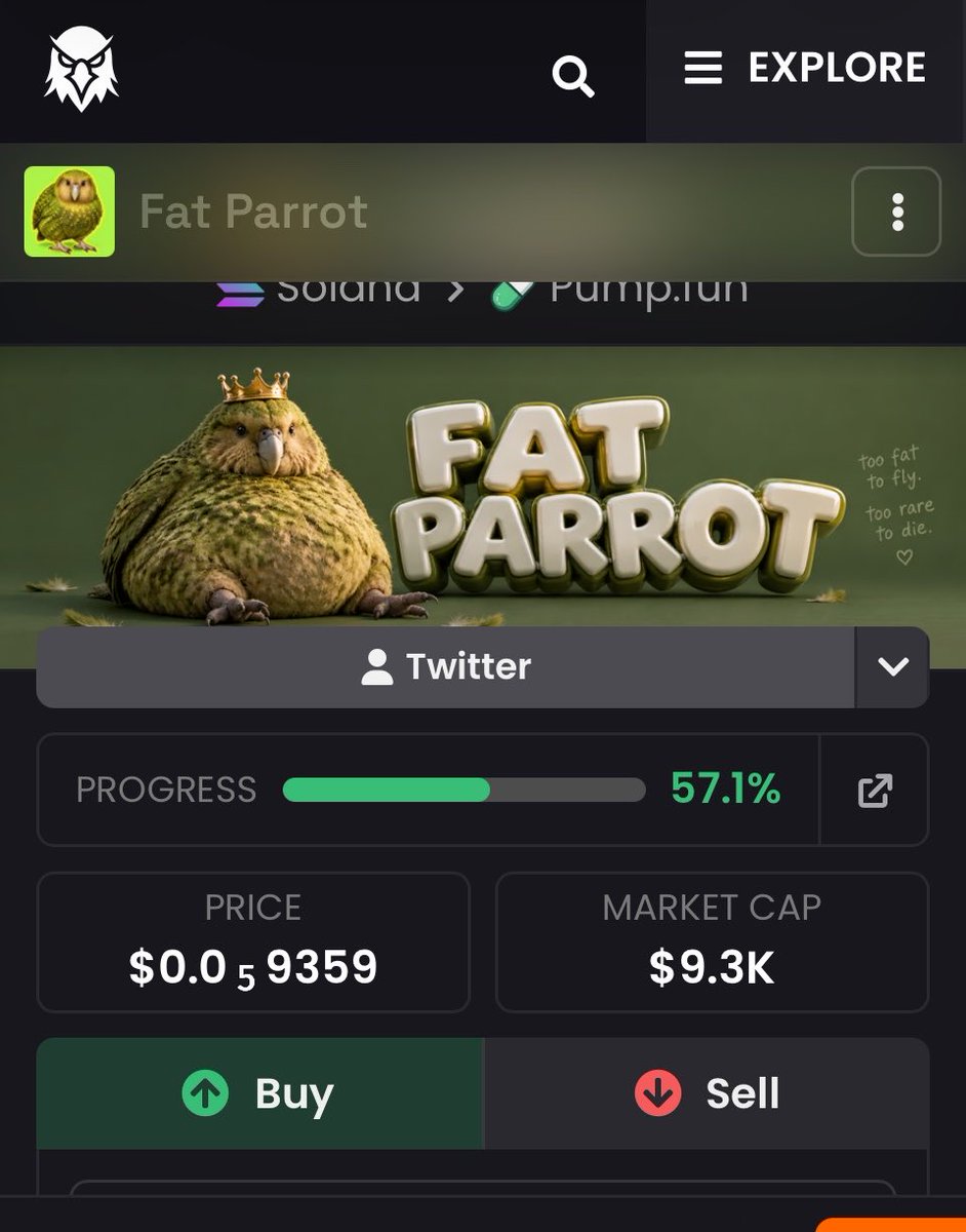 kirob7s's tweet photo. $FATPARROT 

$FATPARROT 

$FATPARROT 

CA: CL36KyGaMN8Wcd5VE1RyXdYKsXTva2MigumiMz3npump

Tg: https://t.co/bBMumMWw84

#fatparrot #solana #memecoins1000x https://t.co/dvTBvoF4kB