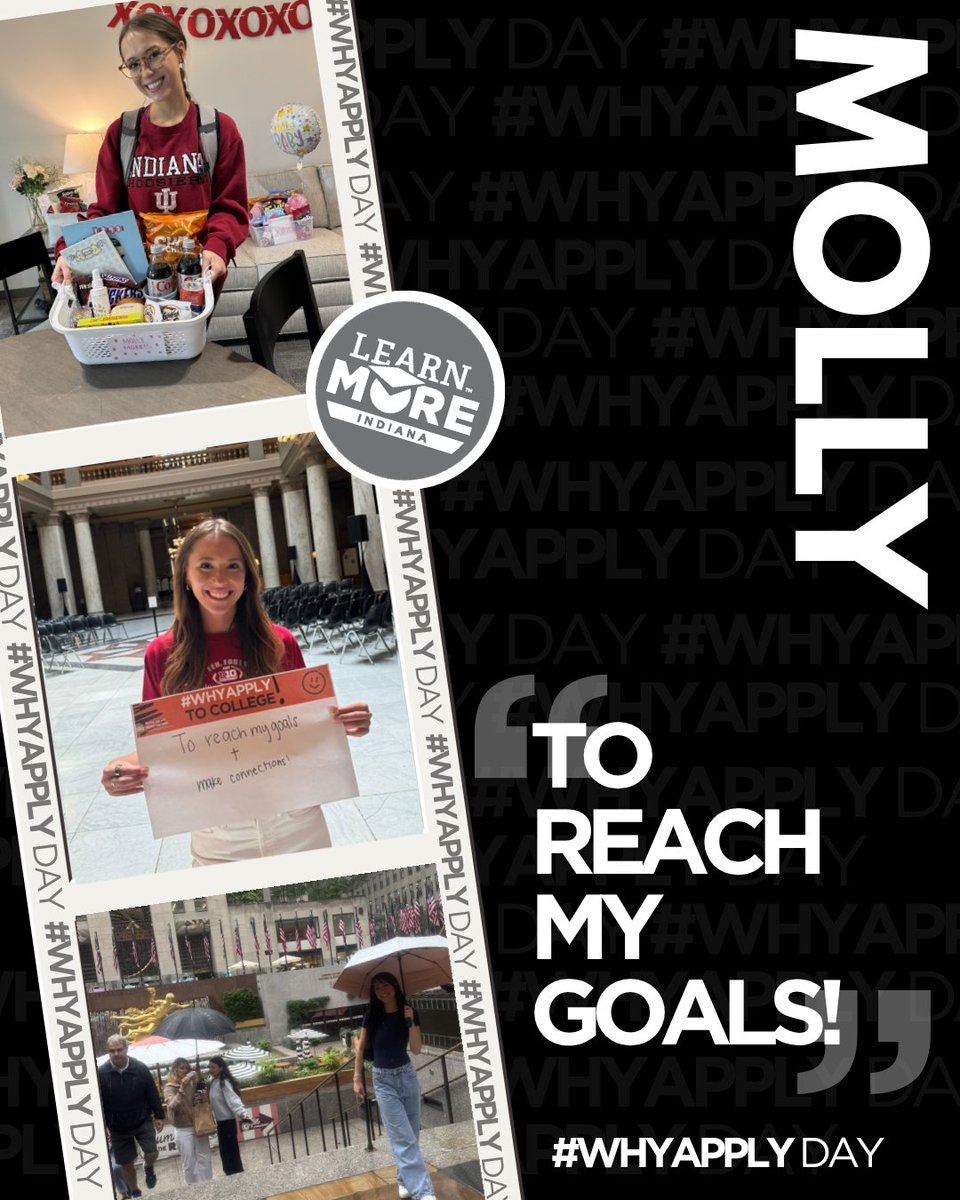 learnmorein's tweet photo. It’s #WhyApply Day! Join us and educators across the state as we highlight and celebrate all the unique reasons why students apply to college! What’s your "why"? Share your reason with the hashtag #WhyApply. Visit https://t.co/nyrKPhXKfc to print off your own #WhyApply poster! https://t.co/S39IZ9BmFi