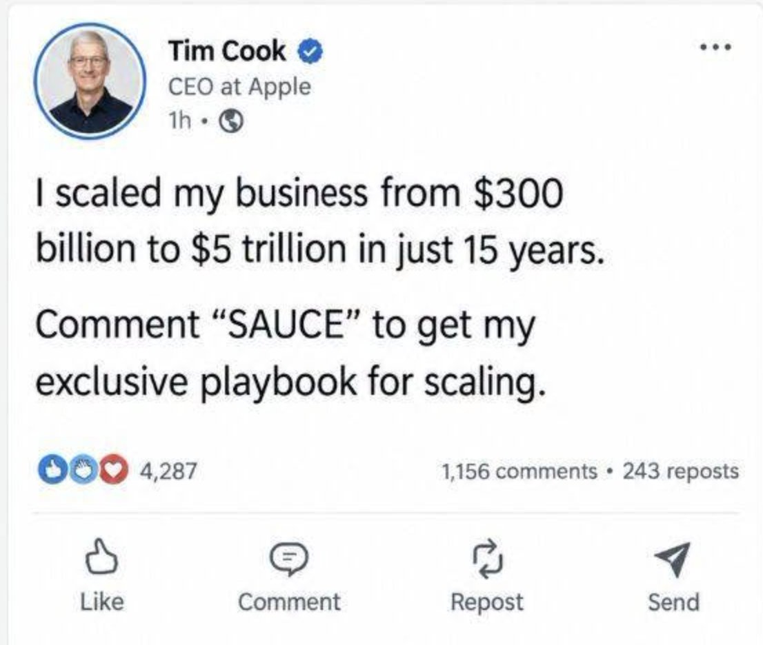 microDesignn's tweet photo. 🚀 How are your results?

Comment 'SAUCE' on this post by Tim Cook to let you know how to scale your company! 😄 https://t.co/f8wzSL6jxi