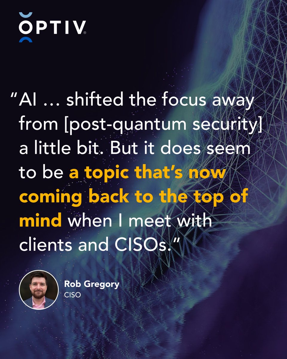 Optiv's tweet photo. As conversations around #CyberRisk evolve, post-quantum planning is becoming harder to ignore.

In @CRN, #CISO Rob Gregory highlights why post-quantum cryptography is returning to the forefront and where to focus your efforts. #OptivNews

Read more: https://t.co/qPoMoKpLcZ https://t.co/a4Ol7IxM3H