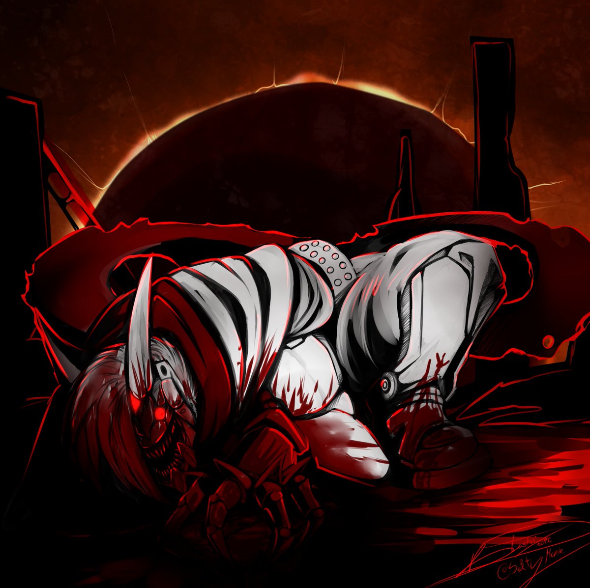 SaltyMorde's tweet photo. Shh, he's feastin'. He might hear you.

#BillyKid | #ZenlessZoneZero | #ZZZero  | #CalydonDevil | #CalydonDevilAU https://t.co/eWf9VzD4SX