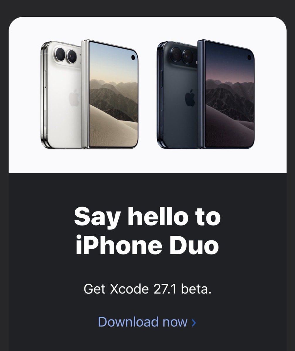 perpetuous's tweet photo. Xcode 27.1 beta is live. You can finally start adapting your apps to iPhone Duo. https://t.co/dL9pfuRKGS