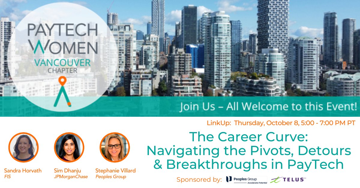 PayTechWomen's tweet photo. Join us for this Vancouver Chapter launch event where you will hear candid stories from accomplished women in the industry about unexpected turns and breakthroughs that shaped their paths.

📅 Oct. 8
🕒 5 PM PT
RSVP here ➡️: https://t.co/pvNdS1feoL

#PTWChapters https://t.co/rQlnNg6YWe