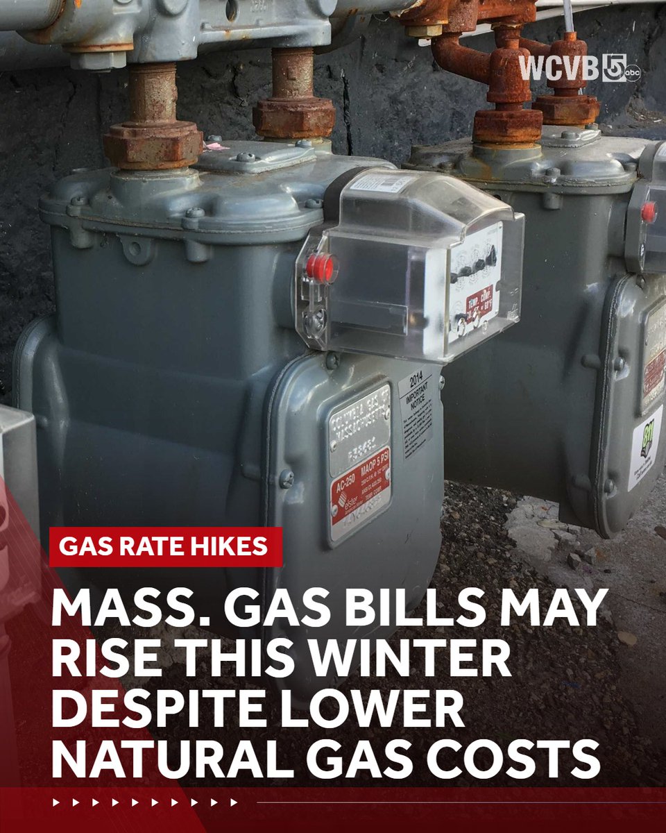 WCVB's tweet photo. Lower natural gas prices don't necessarily mean lower heating bills. Here's how proposed winter gas rates could affect Massachusetts customers. https://t.co/ma4OPPyXcj