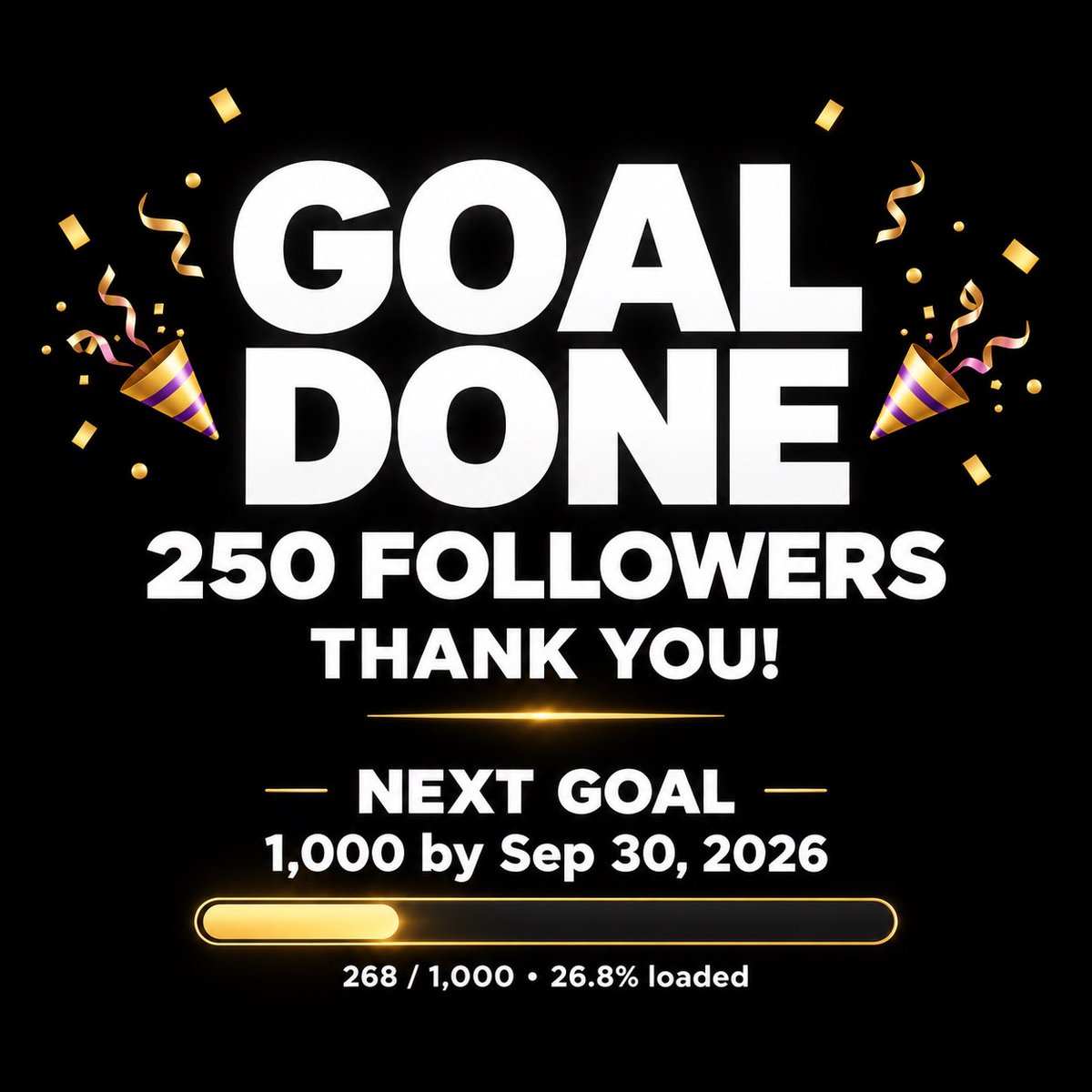 brutus022's tweet photo. Guys, I can’t believe it! 🙌

Saturday: 30 followers.
Today: 268 as I write this.
That’s +793% in just 6 days! 🚀

My goal was 250 by Sunday. I hit it 2 days early! 🎉

Thank you from the bottom of my heart. ❤️ I hope you keep enjoying my content and finding inspiration in it.

🎯 Next goal: 1,000 by September 30, 2026.
███░░░░░░░ 26.8% loaded… ⏳

Let’s keep building together! 🤝