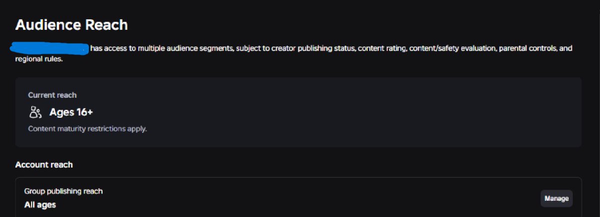 RanroboGaming's tweet photo. Hit the required 250+ highly engaged players milestone for my game, yet the game is still stuck on a 16+ age restriction. 

Is there a delay in audience reach updates, or is this a bug? If any dev knows what the issue / fix to this problem is, please let me know! 

Note: I had hit the 250+ highly engaged players requirement yesterday (24 hours ago)

#RobloxDev #RobloxStudio #DevForum