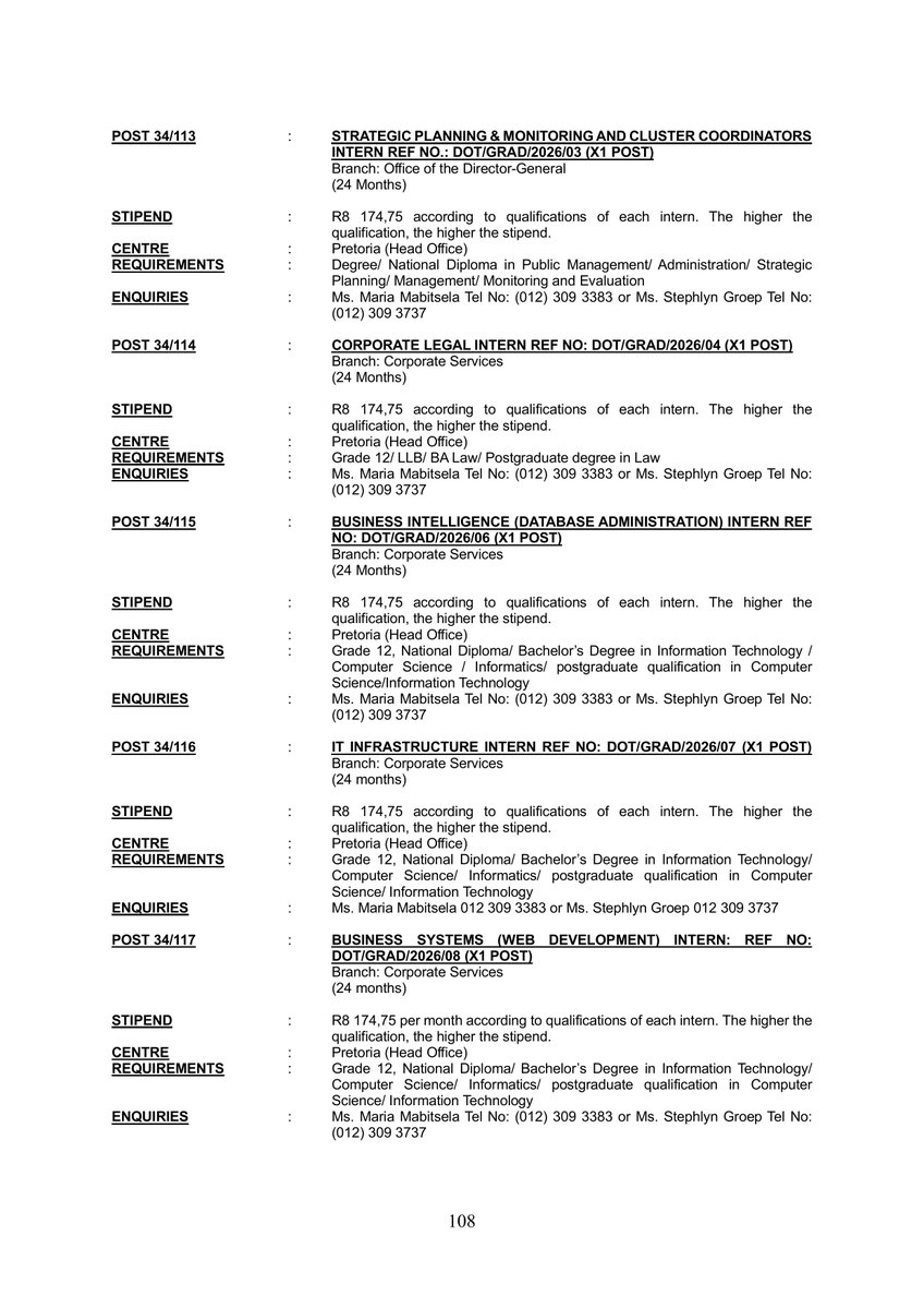 Portiamishe's tweet photo. Department of Transport Opens 2027 Internships With 8.1k Monthly Stipend

Locations: All Provinces (Grade 12 &amp; Higher)

Closing date: 9 October 2026.

View Full info on: https://t.co/BWD98nznNi https://t.co/0A3tdmrbQO
