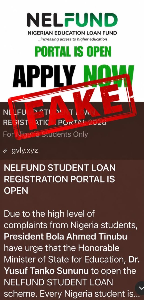 NELFUND's tweet photo. Be aware when you click links. Please use the official link on our social media platforms. You can also visit https://t.co/mLmDp2GFVK for official information.

#NELFUNDstudentLoan https://t.co/oqrZumicF9