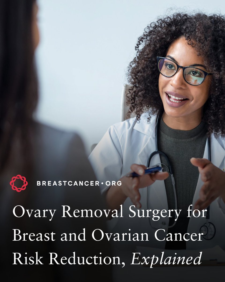 Breastcancerorg's tweet photo. Ovary removal before menopause can help lower breast or ovarian cancer risk for some people — but deciding if it’s right for you can feel overwhelming.

Learn more about the benefits, side effects, and what to consider when deciding if this preventive surgery is right for you: https://t.co/CmbrgEvsBd

#breastcancer #overiancancerawarenessmonth #previvor  #breastcancerawareness