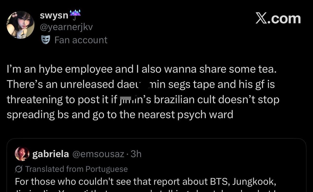 saccrto's tweet photo. @emsousaz @lolaniq777 girl delete this thread
which you are posting from a fake account and which is inciting hate from taekooker and anyi in the quote for jimim if you are truly an ARMY https://t.co/J0kso9xf4e