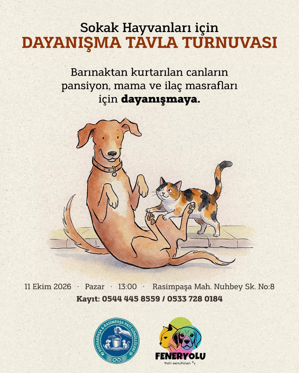 SahafYolda's tweet photo. 🐶🐱 Barınaktan kurtardığımız ve katliam yasası nedeniyle mahallelerimizden korumaya aldığımız canlarımızın pansiyon, mama ve ilaç masraflarına destek olmak için düzenlediğimiz Dayanışma Tavla Turnuvası’na davetlisiniz. https://t.co/Z5UUoCagcO