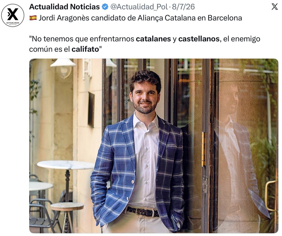FerranOtif's tweet photo. Abascal avui a Sants: "Ahora el debate no es entre catalanes y castellanos, sino entre civilización y barbarie".

Jordi Aragonés (Aliança Catalana) fa 2 mesos: "No tenemos que enfrentarnos catalanes y castellanos, el enemigo común es el Califato".

Diferències? https://t.co/pOUSOdF19E