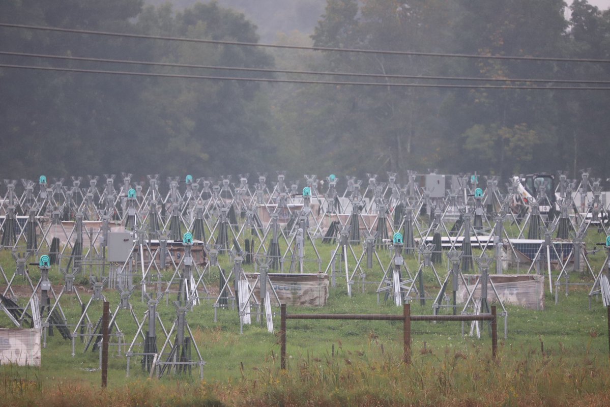 alex_fasulo's tweet photo. Commercial solar is swallowing Upstate NY at an alarming pace. 

Another installation going into the Town of Ballston. 

It looks like a graveyard. These photos don’t need editing. 

All for a form of intermittent power that will generate at only 15% of its annual potential in our state. We’re trading our farmland, property values, wildlife, water sources, and viewsheds to companies that pocket green energy subsidies and credits while generating fewer than 2 full-time jobs per complex. 

This is what you call a bad trade deal. Hideous.