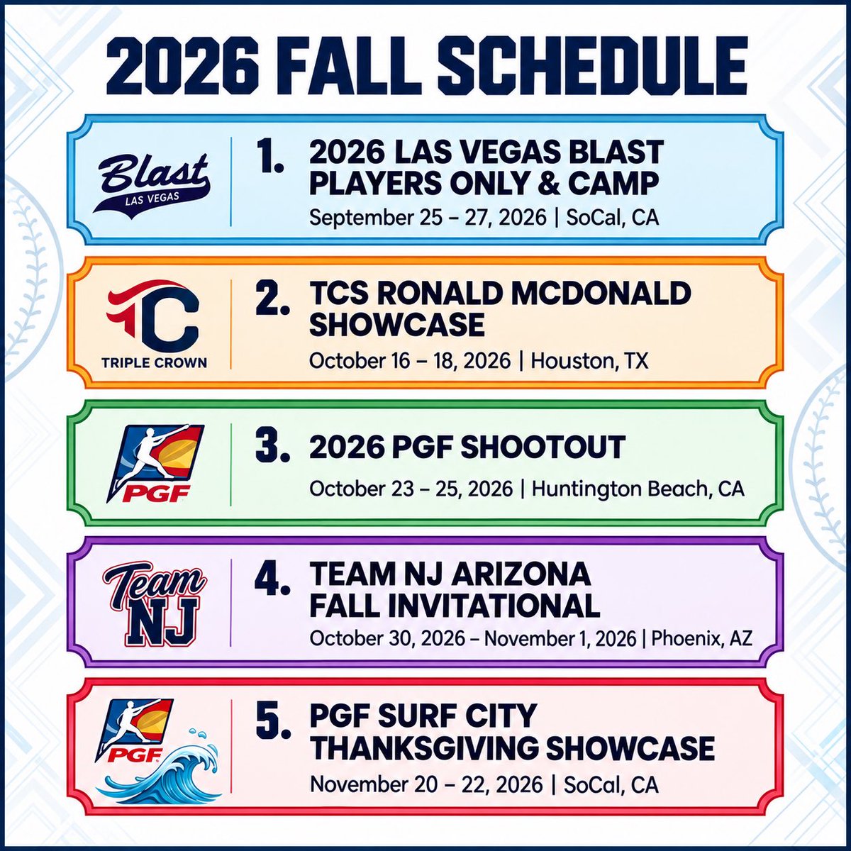 LasVegasBlast's tweet photo. Updated Fall Schedule for 2026!

We look forward to seeing you all there!

@TCSFastpitch @PGFnetwork @TeamNJSoftball @ondecksoftball @LineDsoftball @THEWOWSB @ExtraInningSB @SoftbalAmerica @DiamondAddicts @EastonFastpitch @NFCAorg https://t.co/Ekhu0L3RA5