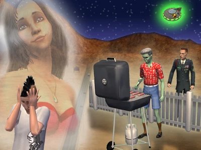 CrazySimsYT's tweet photo. Siempre me he preguntado qué se fumó el equipo de Los Sims el día que creó un barrio en mitad del desierto y metió a una anciana asesina serial, un alienígena jubilado viviendo el sueño americano y unos científicos locos experimentando con el mismísimo hijo de la Parca https://t.co/V1rfg2IYBg