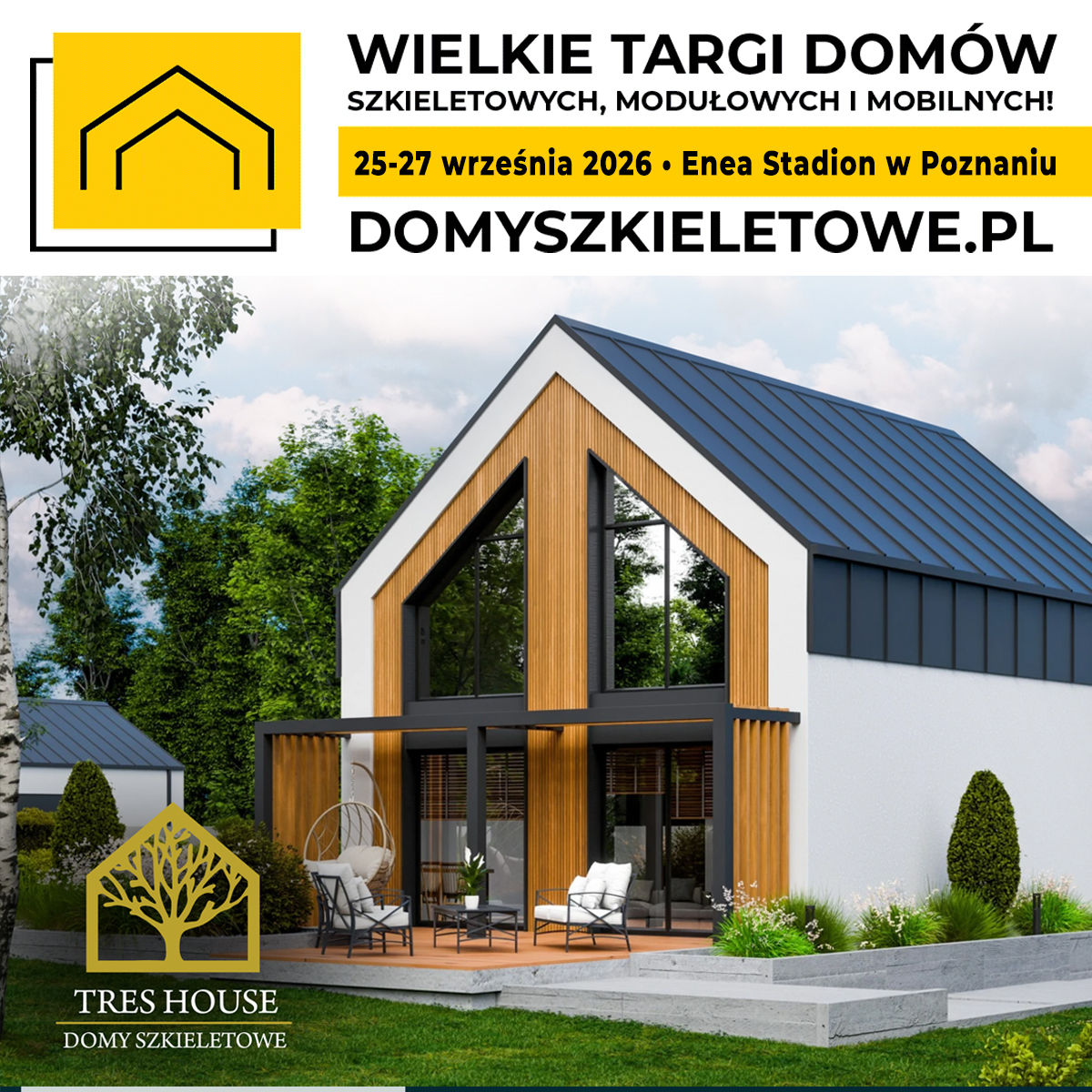 budujemydomy's tweet photo. 💥3…2…1... firma TRES HOUSE – nowoczesne domy szkieletowe - została wystawcą Wielkich Targów Domów Szkieletowych, Modułowych i Mobilnych w Poznaniu, które odbędą się w dniach 25-27 września 2026 r. przy Enea Stadion🏡✨

Prezentacja Wystawcy🤝✅

TRES HOUSE – nowoczesne domy szkieletowe 

Dom nie powinien zmuszać Cię do kompromisów. To projekt powinien dopasować się do Ciebie. 

✨ Dlatego nie zamykamy inwestora w jednym gotowym projekcie.  

Układ pomieszczeń, wygląd elewacji, przeszklenia czy wybrane rozwiązania techniczne mogą być dostosowane do indywidualnych potrzeb oraz możliwości konkretnej działki. 

🎨 Oferujemy różne warianty architektoniczne, elewacyjne i standardy wykończenia, dzięki czemu inwestor może skonfigurować dom zgodnie ze swoimi oczekiwaniami i budżetem. 

🏠 W naszej ofercie znajdują się https://t.co/ra03OSLmjl. modele TH.70 i TH.122 o powierzchni około 102 m² oraz przestronny, parterowy TH.157 o powierzchni 134 m². 

🛠️ Budujemy nowoczesne domy w technologii szkieletowej i prowadzimy inwestora przez cały proces - od projektu i formalności po wykonanie domu w standardzie deweloperskim. 

Zapraszamy do poznania TRES HOUSE podczas Wielkich Targów Domów Szkieletowych, Modułowych i Mobilnych w Poznaniu oraz do rozmowy o domu dopasowanym do Ciebie i Twojej działki. 

Kontakt: 
TRES HOUSE | Domy Szkieletowe 
 
📞 791 741 041 
✉️ kontakt@treshouse.pl 
🌐 https://t.co/34ME0ytbtM 
 
#treshouse #domyszkieletowe #domymodulowe #targidomow #targidomowmodulowych #targidomowszkieletowych #wystawadomow #targipoznan #poznan

➡️ Informacje o najbliższych Wielkich Targach Domów Szkieletowych, Modułowych i Mobilnych (25-27 września 2026 r., Enea Stadion w Poznaniu):

Strona internetowa targów: https://t.co/Z42I28JhrC

Wydarzenie w serwisie Facebook: https://t.co/eaAr1K1o4S

🎟Kup bilet w promocyjnej cenie na najbliższe targi w Poznaniu już teraz👉 https://t.co/uoYrjbJjIU

📣 Chcesz zostać wystawcą?
Razem z nami twórz to spektakularne wydarzenie! ✨
📞 Zadzwoń: 500 700 246
📩 Napisz: kontakt@domyszkieletowe.pl

Oferta dla wystawców: https://t.co/bPcymqgk9r

🔜 Do zobaczenia na Wielkich Targach Domów Szkieletowych, Modułowych i Mobilnych w Poznaniu!🎉🏡

👷‍♂️ Organizator: https://t.co/k8xH0ntWhw