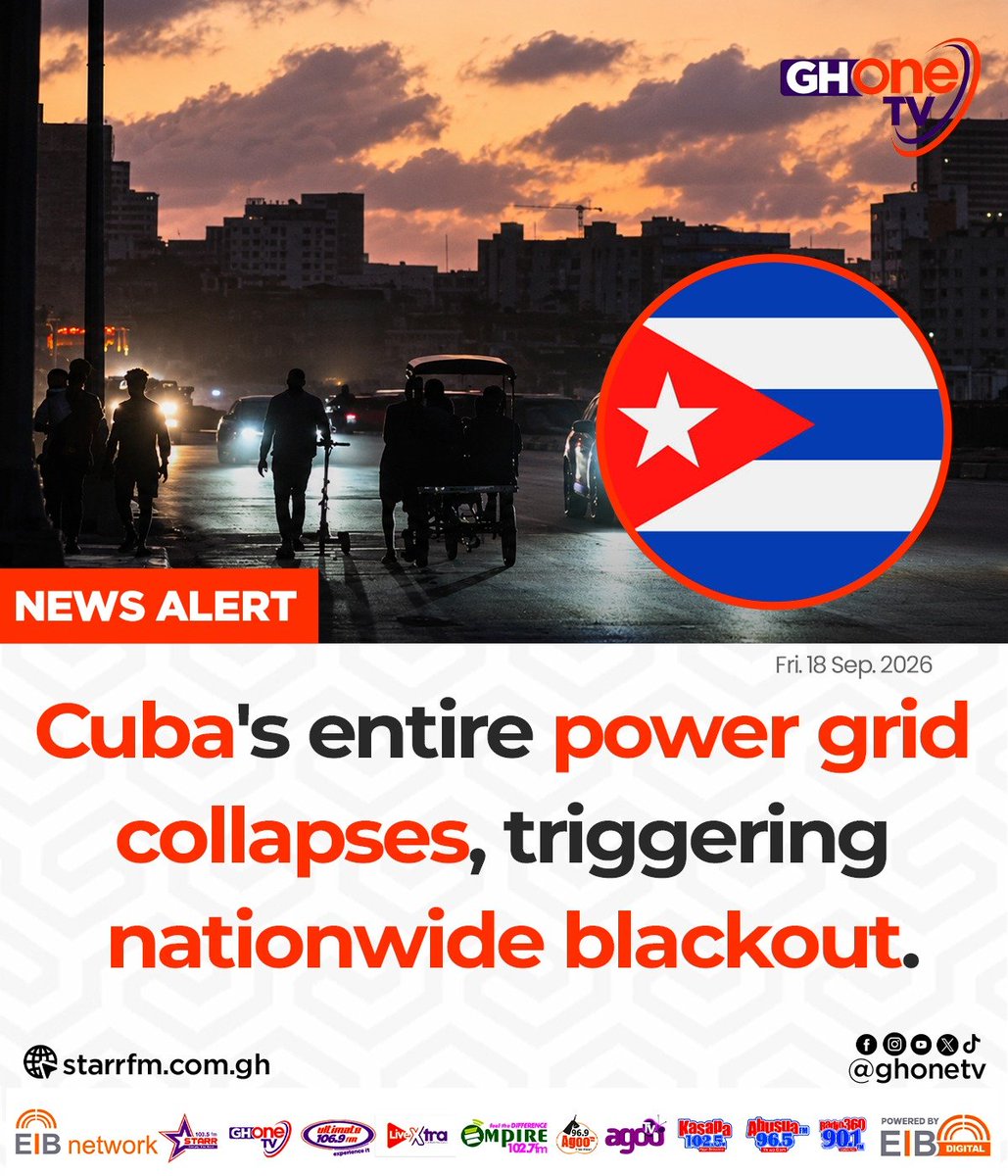 ghonetv's tweet photo. Cuba's entire power grid collapses, triggering nationwide blackout...

#EIBNetwork #GHOneTV 
#GHOneNews #NewsAlert https://t.co/TyPo7yDXBE