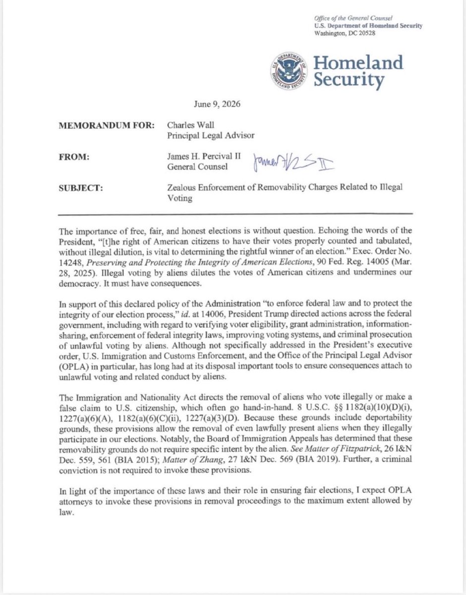 Milajoy's tweet photo. This memo says that any non-citizen that votes in America’s elections is to be DEPORTED. 

Finally!

I voted for this. https://t.co/ZVEQJMsZIs