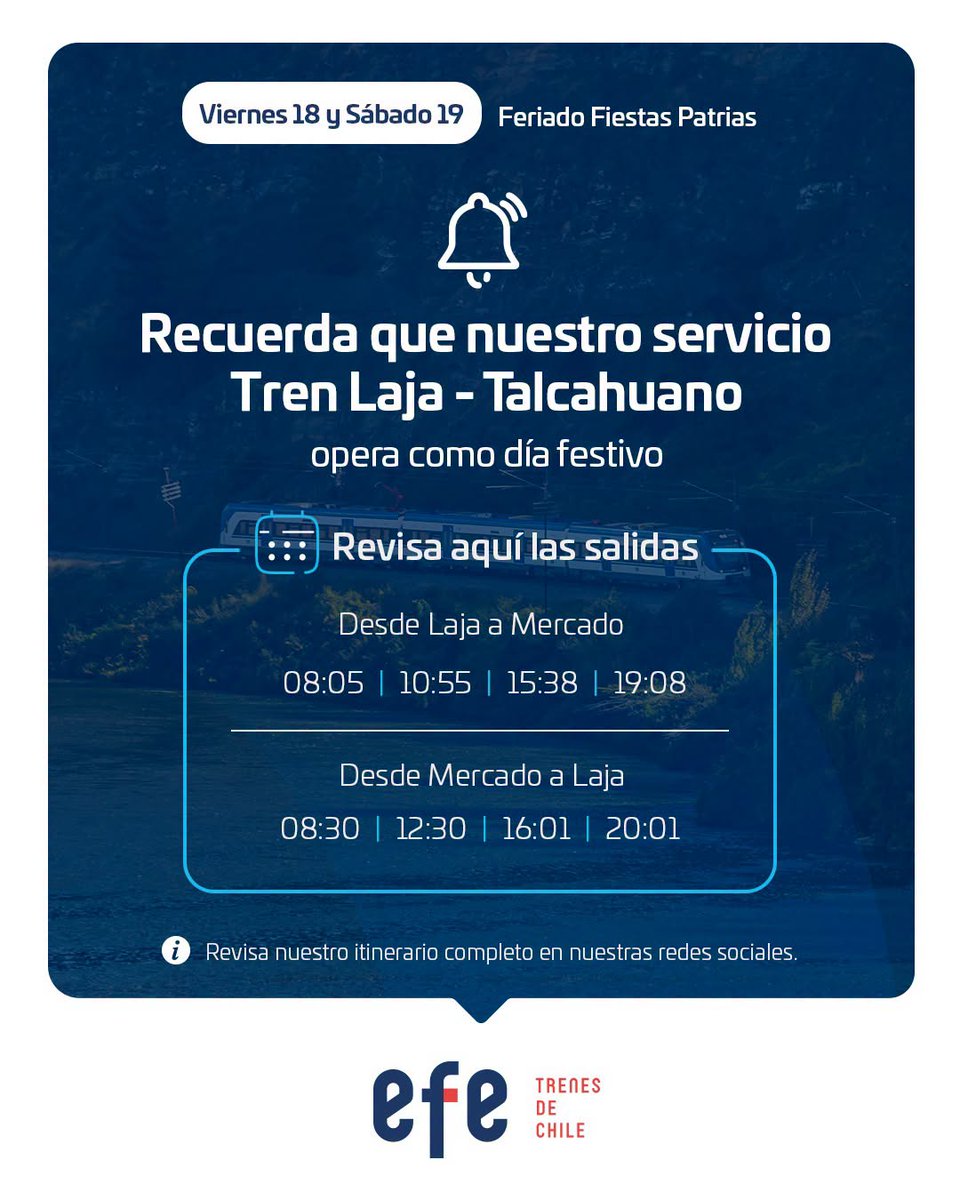 lajino's tweet photo. NUEVO PUENTE FERROVIARIO SE ILUMINA CON MOTIVO DE FIESTAS PATRIAS 🇨🇱🚅
• Este viernes 18 a partir de las 20:00 horas el Nuevo Puente Ferroviario Biobío se iluminará con motivo de Fiestas Patrias
#EFETrenesDeChile #EFESur
#FiestasPatrias #Biotren #CortoLaja
#LajaTalcahuano https://t.co/Ml2gtBLhuK