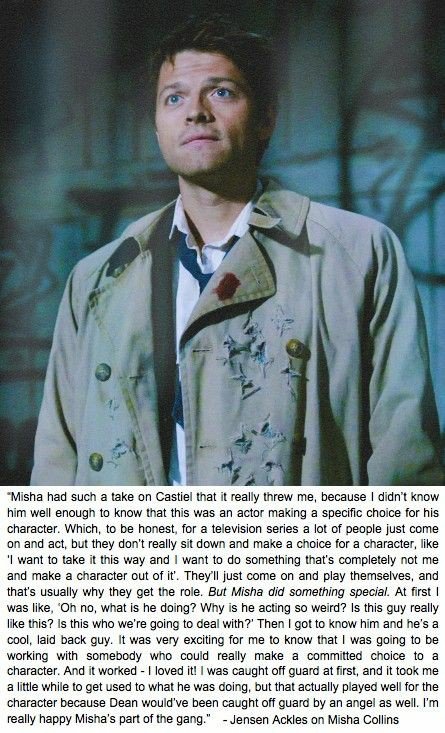 CasIsLoved's tweet photo. The funniest thing about Dean and Castiel’s first encounter is that it wasn’t Dean being freaked out by Castiel. It was actually Jensen being caught off guard by Misha. 😭 https://t.co/WLlThx8iWU