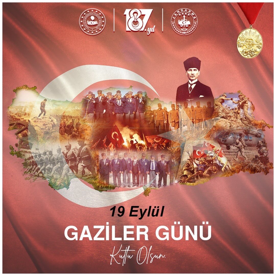 jandarma's tweet photo. 🇹🇷 ŞANLI DESTANIN YAŞAYAN KAHRAMANLARI: GAZİLERİMİZ!

Vatanımızın bağımsızlığı, milletimizin bekası ve bayrağımızın sonsuza dek göklerde dalgalanması uğruna canını ortaya koyan; fedakârlıklarıyla tarihimize altın harflerle iz bırakan kahraman gazilerimiz;

🇹🇷 Sizler;
▪️ Vatan sevgisinin en yüce timsali,
▪️ Bağımsızlığımızın yaşayan şahitleri,
▪️ Aziz milletimizin gönlünde daima müstesna bir yere sahip kahramanlarımızsınız.

Gösterdiğiniz fedakârlık ve cesaret, tarihimizin şanlı sayfalarında yaşamaya; bizlere emanet ettiğiniz vatan sevgisi ise nesilden nesile aktarılmaya devam edecektir.

Başta Cumhuriyetimizin kurucusu Gazi Mustafa Kemal ATATÜRK ve silah arkadaşları olmak üzere, ebediyete irtihal eden tüm gazilerimizi rahmetle yâd ediyor; hayatta olan gazilerimize ve kıymetli ailelerine saygı, minnet ve şükranlarımızı sunuyoruz.

🇹🇷 19 Eylül Gaziler Günü kutlu olsun!

Vatan size minnettardır.
