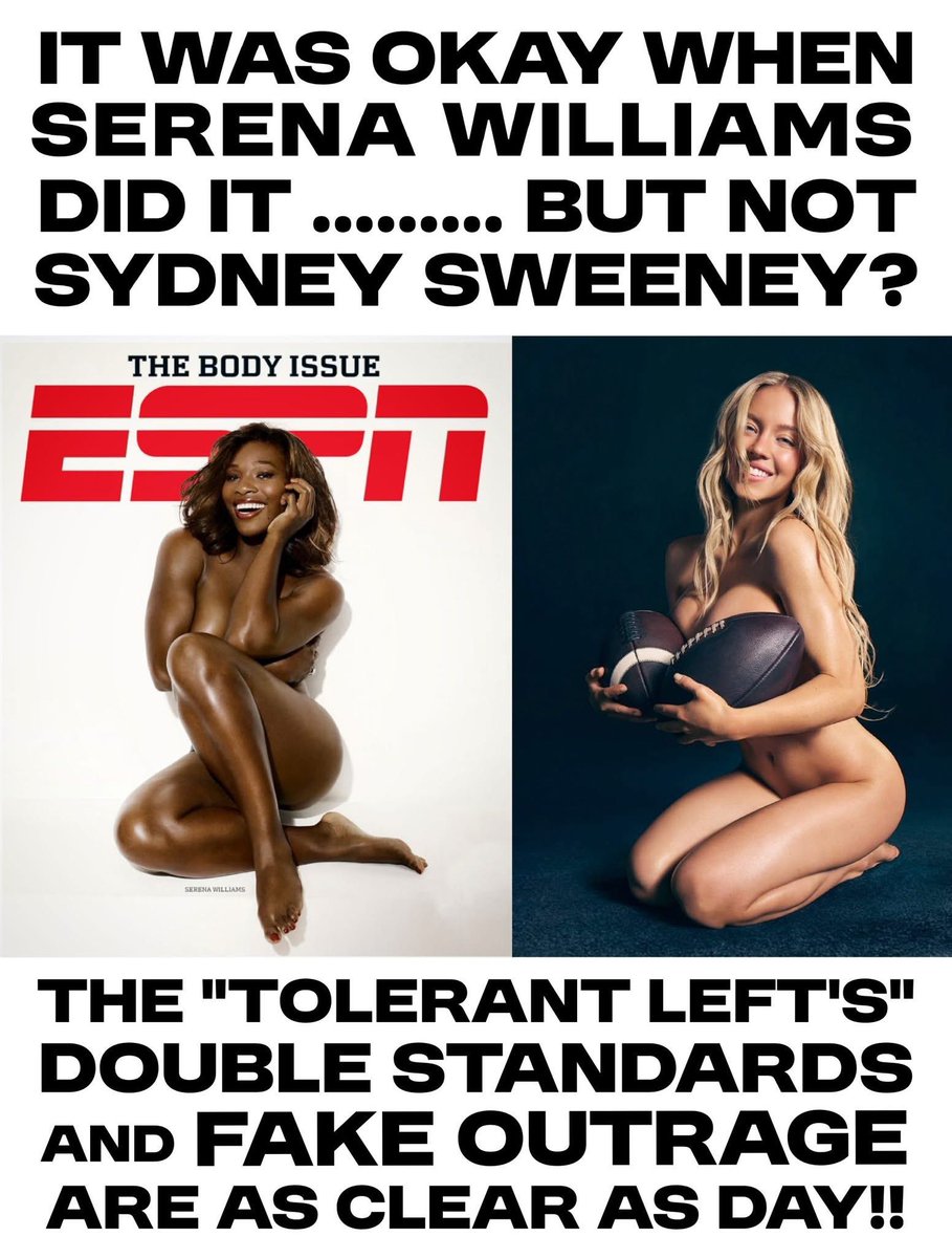 Sassafrass_84's tweet photo. Just goes to show the double standards in America today. 

Selective outrage. 

Anything Sydney Sweeney does is going to get criticized regardless. She is a beautiful white female and women on the left have massive envy. 

Whatever happened to women empowerment? Only supported if you vote a certain way.