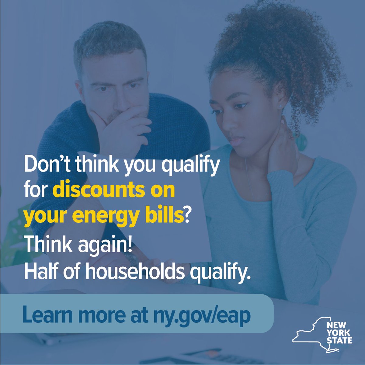 NYSCivilService's tweet photo. If you pay for electricity or natural gas through one of the state's utility companies, you may qualify for savings!
Half of all New York households are now eligible for monthly relief through the Energy Affordability Program. Learn more and apply: https://t.co/yhGJ5QfDOZ https://t.co/lqmDQhrfO2