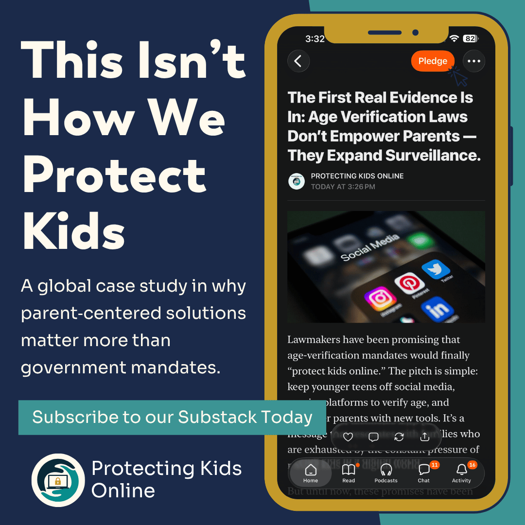 PKOproject's tweet photo. Australia just released the first real data on nationwide age‑verification laws and it’s not what lawmakers promised. 

🚫 Kids weren’t protected. 🚫 Parents weren’t empowered. ✅ Surveillance expanded.

We broke down the findings and what they mean for U.S. families on our Substack: https://t.co/aFWCm9Y0qL