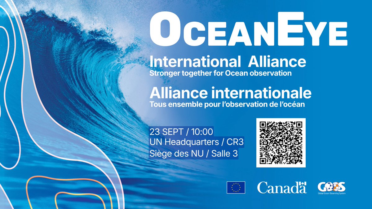 EUatUN's tweet photo. Stronger together for a healthier, safer ocean🌊

The 🇪🇺EU &amp; 🇨🇦Canada are joining forces with @GOOSocean @IocUnesco &amp; @WMO to launch the #OceanEye International Alliance—strengthening the Global Ocean Observing System.

🗓️23 SEP | 10:00 EDT
📍UNHQ - CR 3
🔗https://t.co/gqC4GLne3r https://t.co/vcxM42l5bA