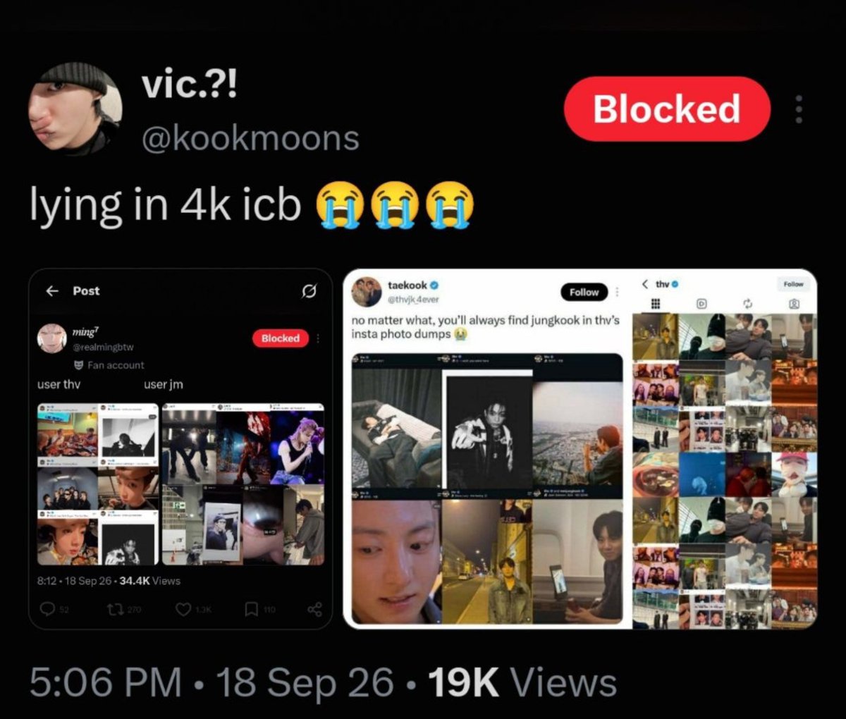 sugurukoo's tweet photo. notice how taekook always posts eachother, hangingout together and it’s mutual, unlike jimid’s one sided humiliation ritual 😭 https://t.co/AdQwcoYWVp