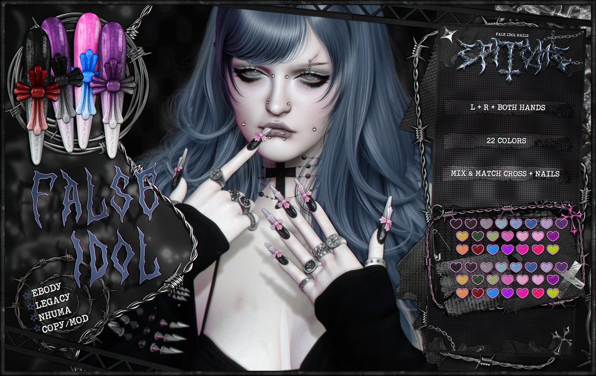 Sedated_Rabbit's tweet photo. ⛧ EPITOME ' FALSE IDOL NAILS⛧
AVAILABLE @ THE VAULT. 
♡˚➜ https://t.co/aAFUW1FXhQ
── ♱ · ♡ · ♱ ──

RIGGED FOR:
♰- Ebody
♰- Legacy
♰- Nhuma

── ♱ · 𓆩♡𓆪 · ♱ ──
♡+ 22 Colors 
♡+ Left, Right &amp; Both Hands

⛧ Copy.Mod ⛧ https://t.co/jcvDi6l6yu