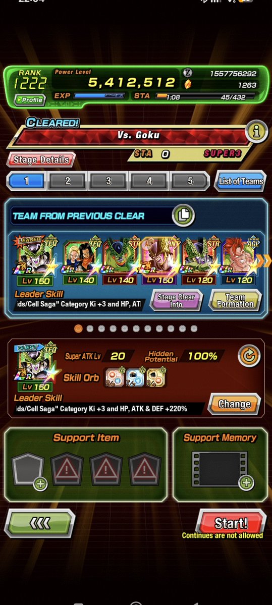 Dokcatbattle's tweet photo. Supreme magnificent Battle RE - The Cell games, stage 2 vs Goku, 6 android, no item #dokkanbattle #boladedrac https://t.co/qLGvkNXPFa
