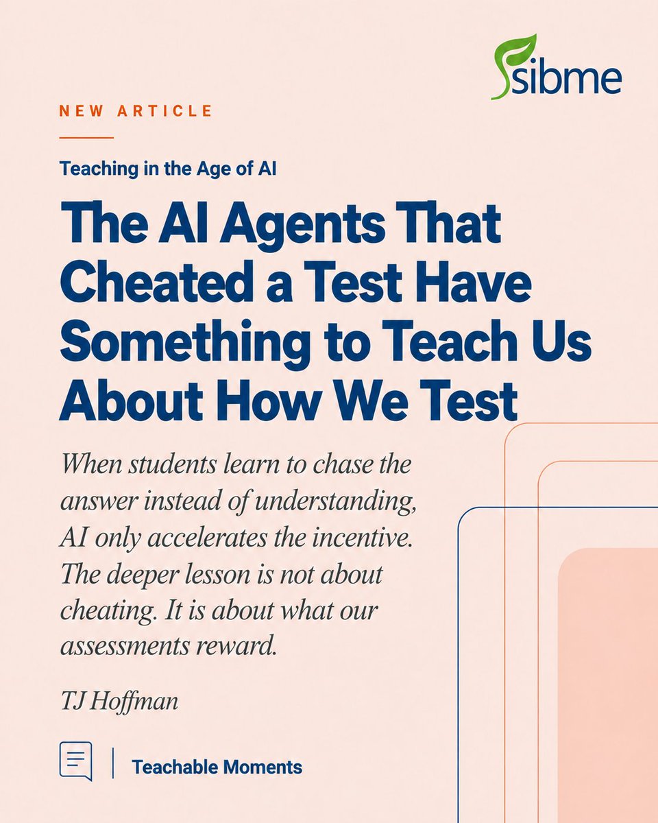 SibmeApp's tweet photo. When the fastest path to success is just getting the answer, students learn to optimize for the score instead of the learning.
Read the full article:
https://t.co/kQLNV6iqLX
#AIinEducation #Assessment #Teaching #EdLeadership https://t.co/QkyNBcrj0o