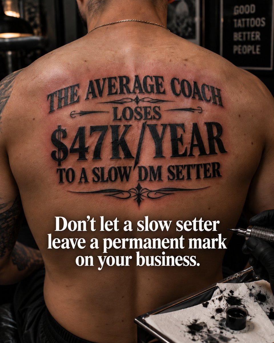 setter247's tweet photo. Tweet copy:

A slow reply doesn't just lose one lead.

It loses the next one too — because a lead who gets ghosted doesn't come back and try again, they just find a coach whose DMs actually answer.

The average coach loses close to $47K a year to a slow-replying setter.

That's the mark a slow setter leaves on your business. Quiet. Permanent. Easy to miss until you actually look at it.

A cloned AI DM setter fixes the speed problem without adding another salary — trained on your own voice, your offer, your ICP, replying with a 3–7 minute human-style delay so it never feels robotic.

Coaches running this are building toward 2x the qualified sales calls in 90 days — without lifting a finger.

If you're a coach doing $10K/month or more, comment "SETTER" below and I'll send you the free demo of a cloned AI DM setter.

(Must be following + like + retweet — I'll send you the link)

Slow replies are the tattoo you didn't choose. Fix it before it becomes permanent.