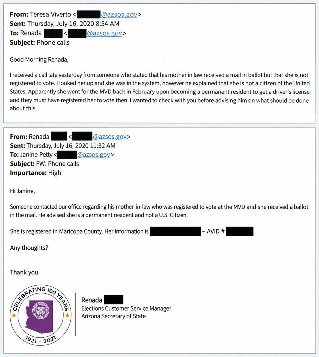 AzRepGillette's tweet photo. @CivilRights
@realAlexKolodin 
@FBIPhoenix
SEVERE ANGER ALERT!!!  WARNING TO ALL AZ VOTERS. 

Fontes and Mayes pound the table about “voter privacy” and “federal overreach” when DOJ and USPS ask for Arizona’s voter rolls.

 Fontes “I am protecting voter data”. 

 Mayes “Over my dead body" front page leftist rhetoric. 

I bring the Receipts of Hobbs, Fontes and Mayes lies and hypocrisy: 

AVID records are the smoking-gun!

Active and inactive voter files plus MVD licensing/ID data to ERIC a (Delaware 501 (c) 3) are uploaded at least every 60 days without voter consent. 

Fontes warns that federal access could expose addresses, birth dates, Social Security information and driver-license information, the very  same data the DOJ requested!

Voters are entitled to ask why Arizona has long participated in an ERIC system, Why the lies and double standard. 

Why does Fontes send data and direct the MVD to as well, allowing a Non-Governmental Organization into our elections IT network. 

For legal debate;  Does Fontes even have this authority? 

The statute directs County Recorders have this option. 

Proof: ERIC doesn’t search for non-citizens, 
Proof: Fontes has not disclosed this to the public. 
Proof: Mayes and Fontes knowing send the same data to a Tax-Free Delaware Corporation, while refusing the DOJ and USPS….that issued the data. 
What are they hiding?