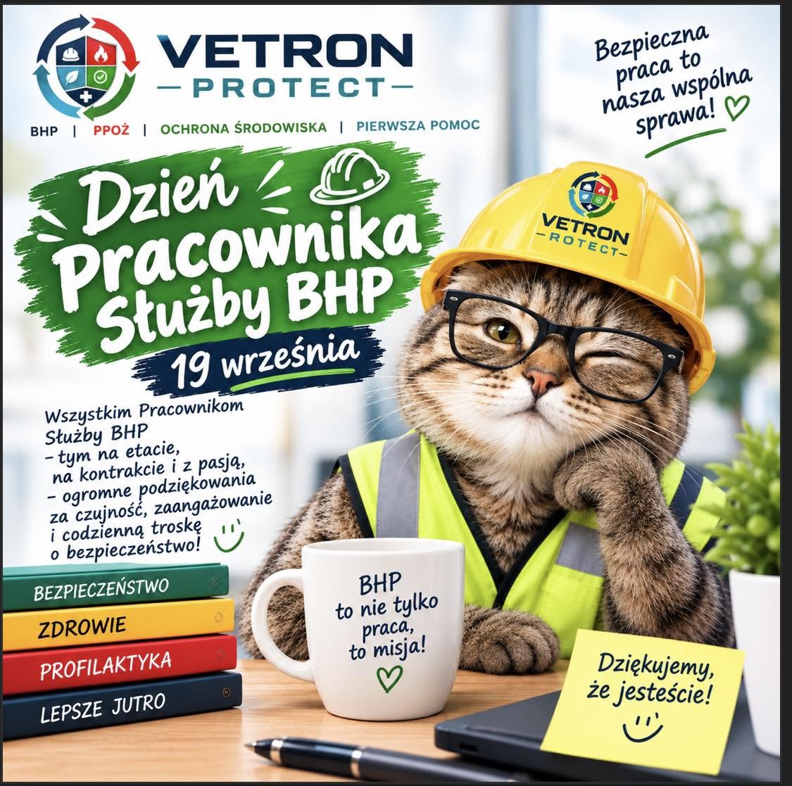 vetronprotect's tweet photo. 🦺 19.09 DZIEŃ PRACOWNIKA SŁUŻBY BHP! 🎉

Wszystkim BHPowcom życzymy dużo cierpliwości, spokojnych kontroli, wzorowych pracowników i jak najmniej wypadków!

Bo czasem jedno zdanie BHPowca może zapobiec naprawdę poważnym konsekwencjom.

👏 Wszystkiego najlepszego

Vetron Protect https://t.co/l7XaTMR0Tp
