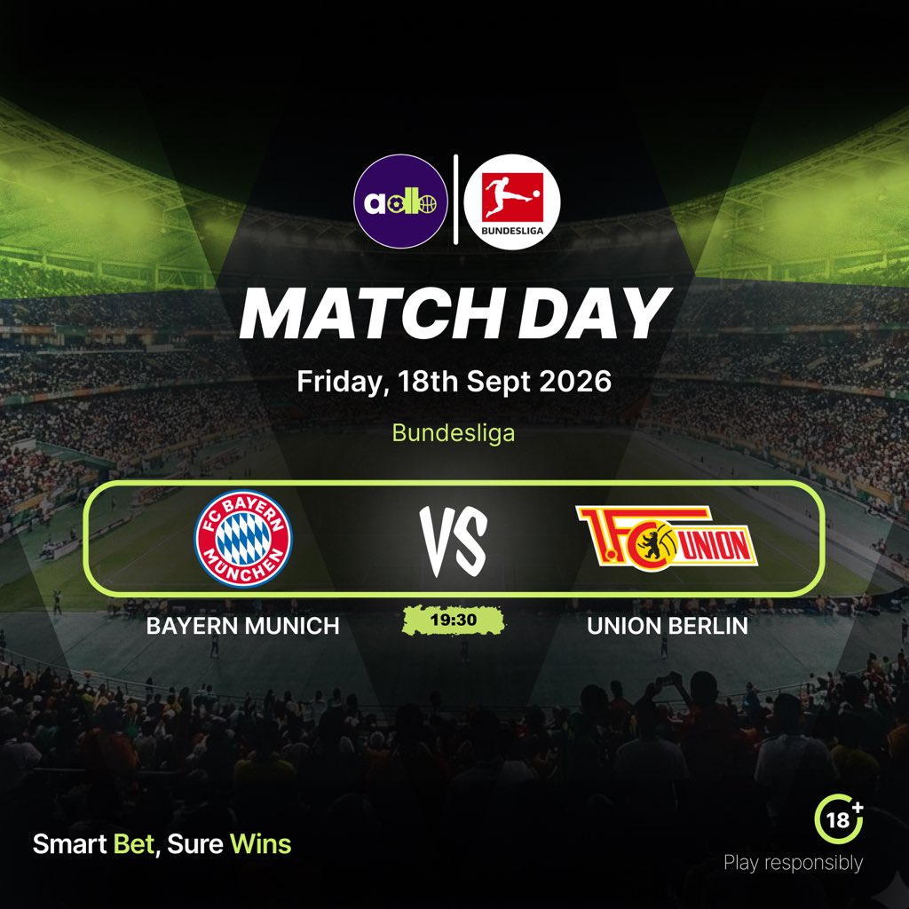 adasibet's tweet photo. Football is ON! 🏟️
Friday Night
Bayern Munich 🆚 Union Berlin - 19:30
Espanyol 🆚 Elche - 20:00
Drop your predictions!
#MatchDay #FridayFootball #Bundesliga #LaLiga #BayernMunich #Adasibet https://t.co/QVpuUkvfKh