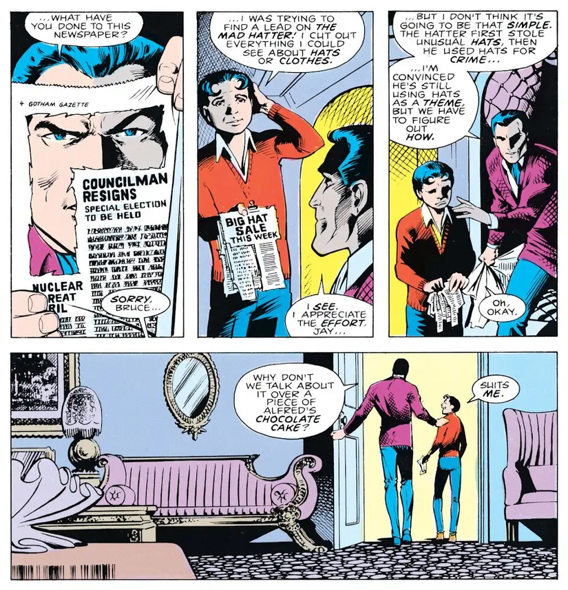 TTHypeTime's tweet photo. I think about this moment from Detective Comics #573 all the time cause it's so cute. Jason's so embarrassed/dejected and Bruce immediately moves to make him feel better like "how about some chocolate cake" 🥹 https://t.co/37SWPBUNfA