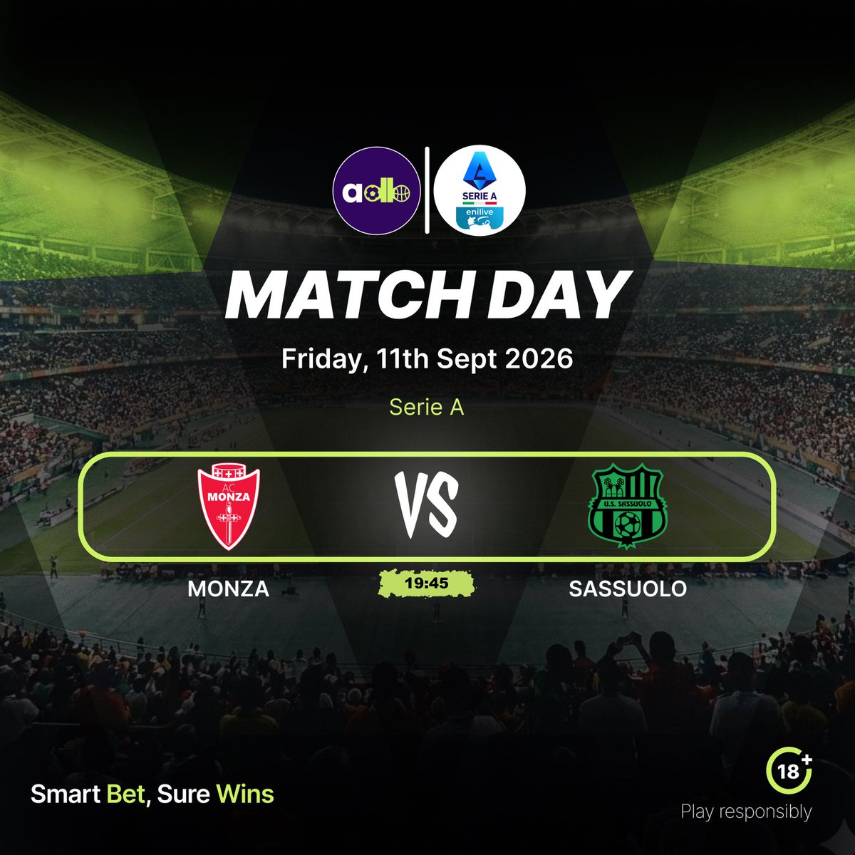 adasibet's tweet photo. The stage is set. The fans are ready. It's MATCH DAY!
#smartbetsurewins
#Adasibet #Matchday https://t.co/iKj5ACghBS