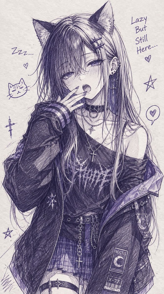 LadyRose7351's tweet photo. “A quiet moment wrapped in shadows, violet dreams, and a touch of feline mystique. 🖤💜” 
#AnimeArt #DigitalArt #AnimeIllustration #GothicArt #DarkArt https://t.co/pGMdLuCEHM