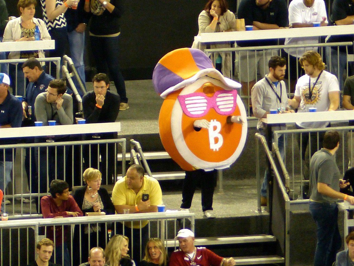 ButtCoin's tweet photo. One of my favorite and bizarre bits of lore is back in 2015 one of the $Buttcoin community members went to the first ever Bitcoin-sponsored sporting event. 

It was a post-season college football game formerly called the Beef ‘O’ Brady bowl (that’s some sort of soup I believe). Bitpay was the sponsor, but they didn’t put their own name on it, electing to instead call it the “Bitcoin Bowl”. 

It wasn’t a very good game, the whole thing was pretty shoddy, but it was really entertaining in a weird way. It also produced one of my favorite mascots ever. 

Such weird history that I’ve seen over the past 15 years.