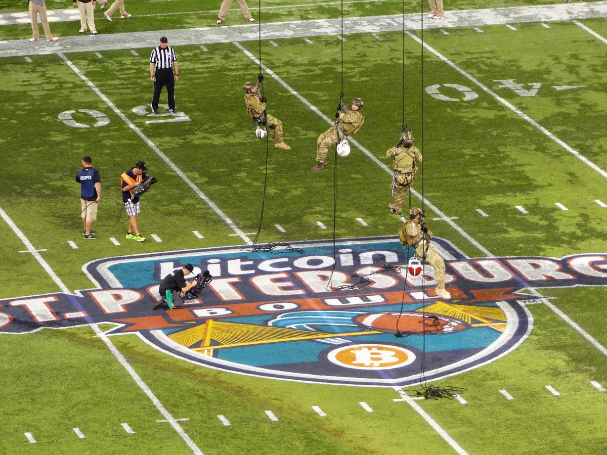 ButtCoin's tweet photo. One of my favorite and bizarre bits of lore is back in 2015 one of the $Buttcoin community members went to the first ever Bitcoin-sponsored sporting event. 

It was a post-season college football game formerly called the Beef ‘O’ Brady bowl (that’s some sort of soup I believe). Bitpay was the sponsor, but they didn’t put their own name on it, electing to instead call it the “Bitcoin Bowl”. 

It wasn’t a very good game, the whole thing was pretty shoddy, but it was really entertaining in a weird way. It also produced one of my favorite mascots ever. 

Such weird history that I’ve seen over the past 15 years.